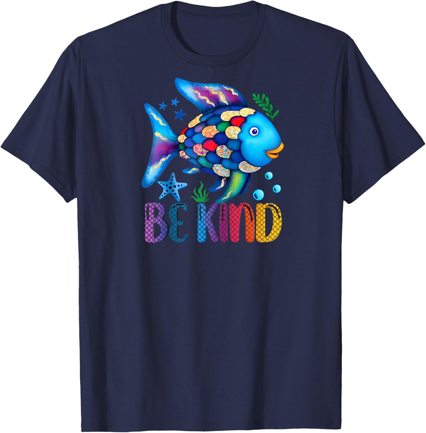 Kids Be Kind Rainbow Scale Fish Teacher Reading Book Toddler Raglan Baseball T-Shirt - T-Shirt | Navy