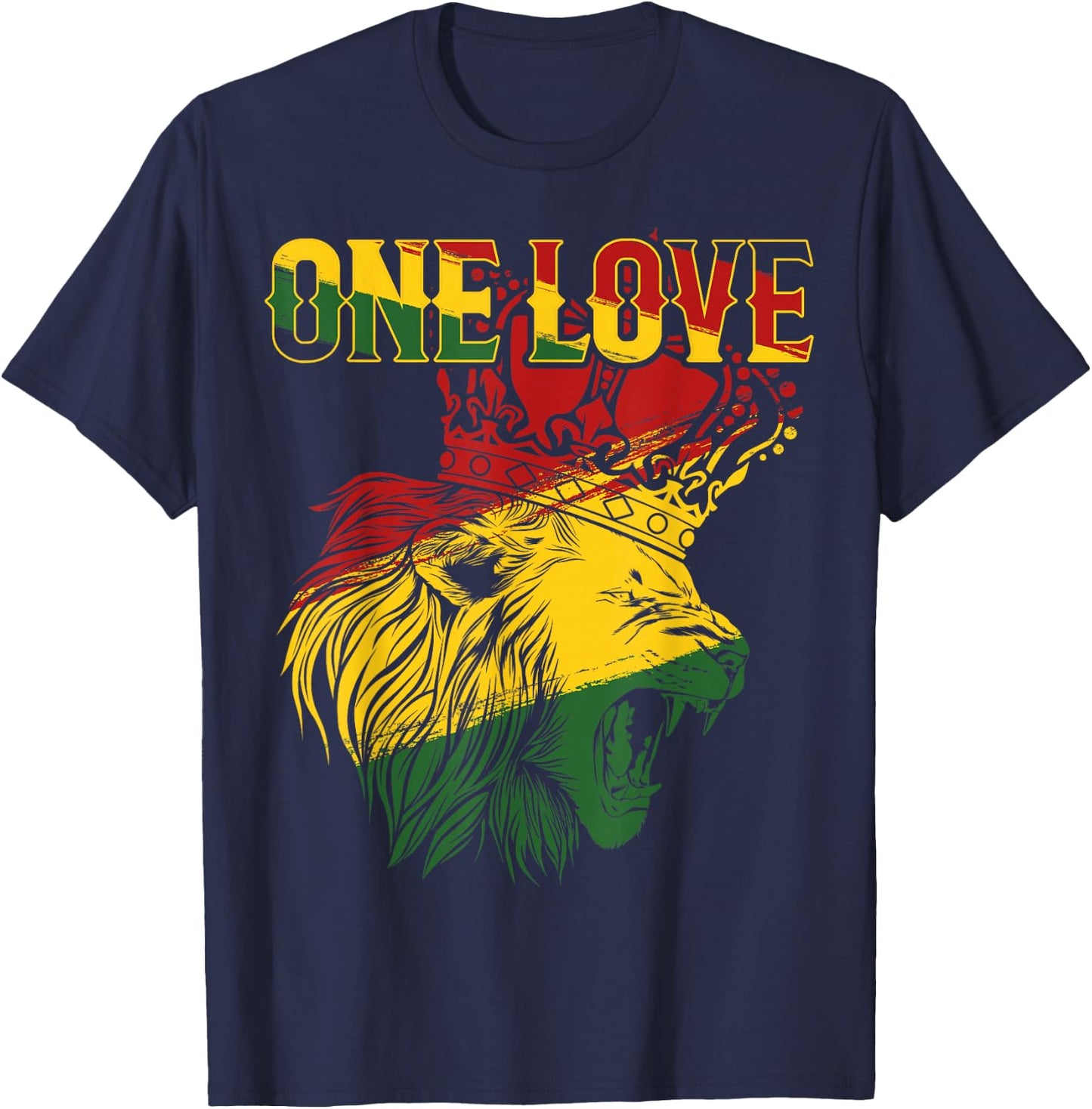 One Love Rasta Lion Jamaican Pride Reggae African T-Shirt - T-Shirt | Navy