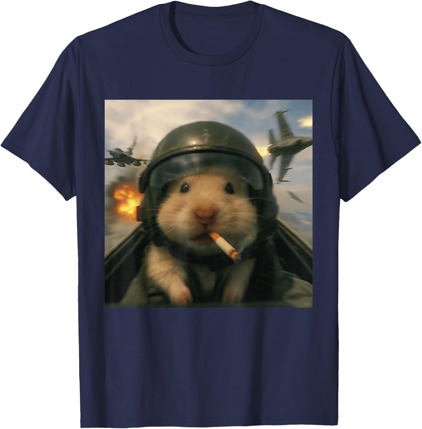 Silly Hamster Pilot Gen Alpha Pet Humor Fighter Jet Boys T-Shirt - T-Shirt | Navy