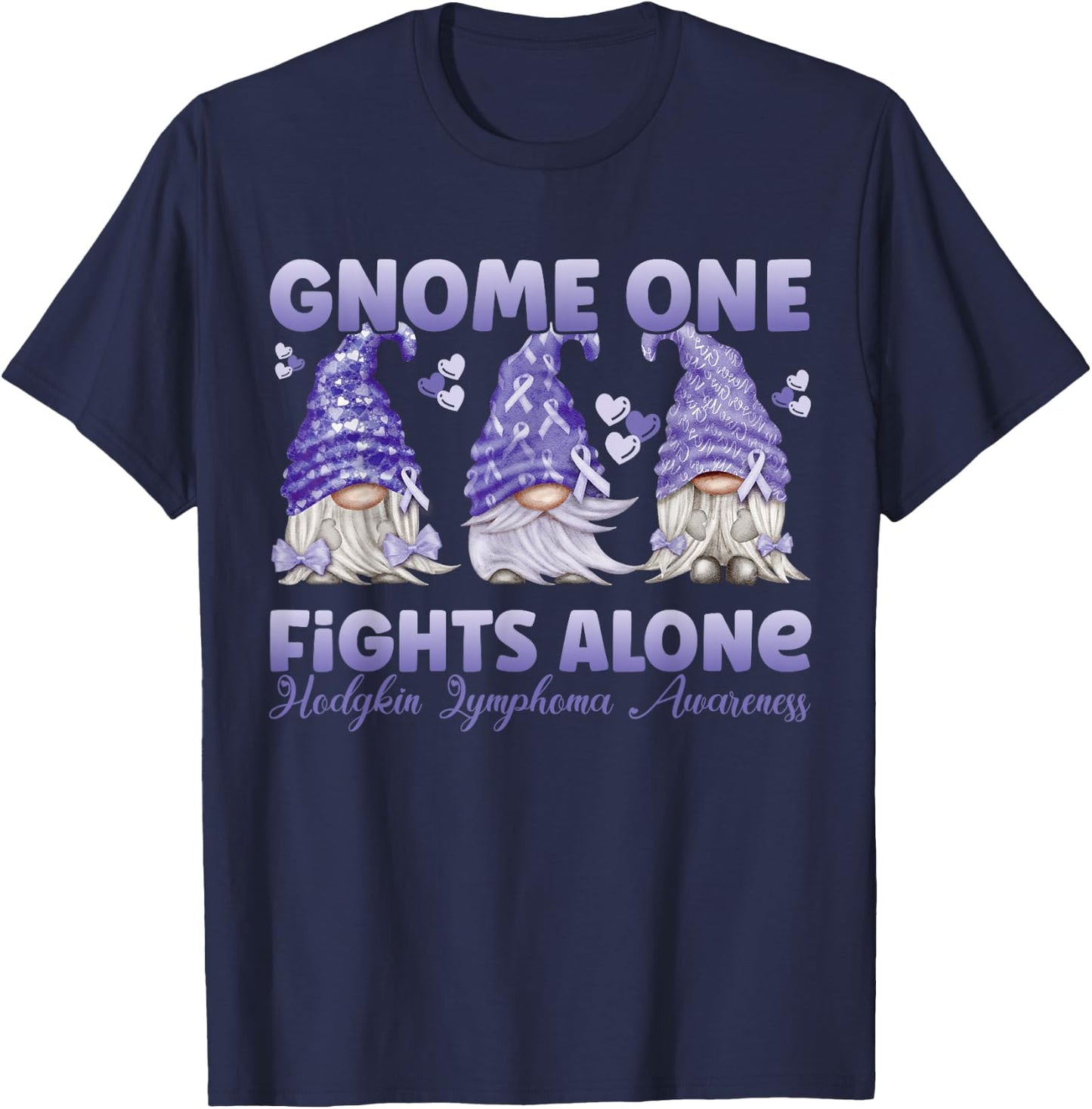 Gnome One Fights Alone Violet| Hodgkin Lymphoma Awareness T-Shirt - T-Shirt | Navy