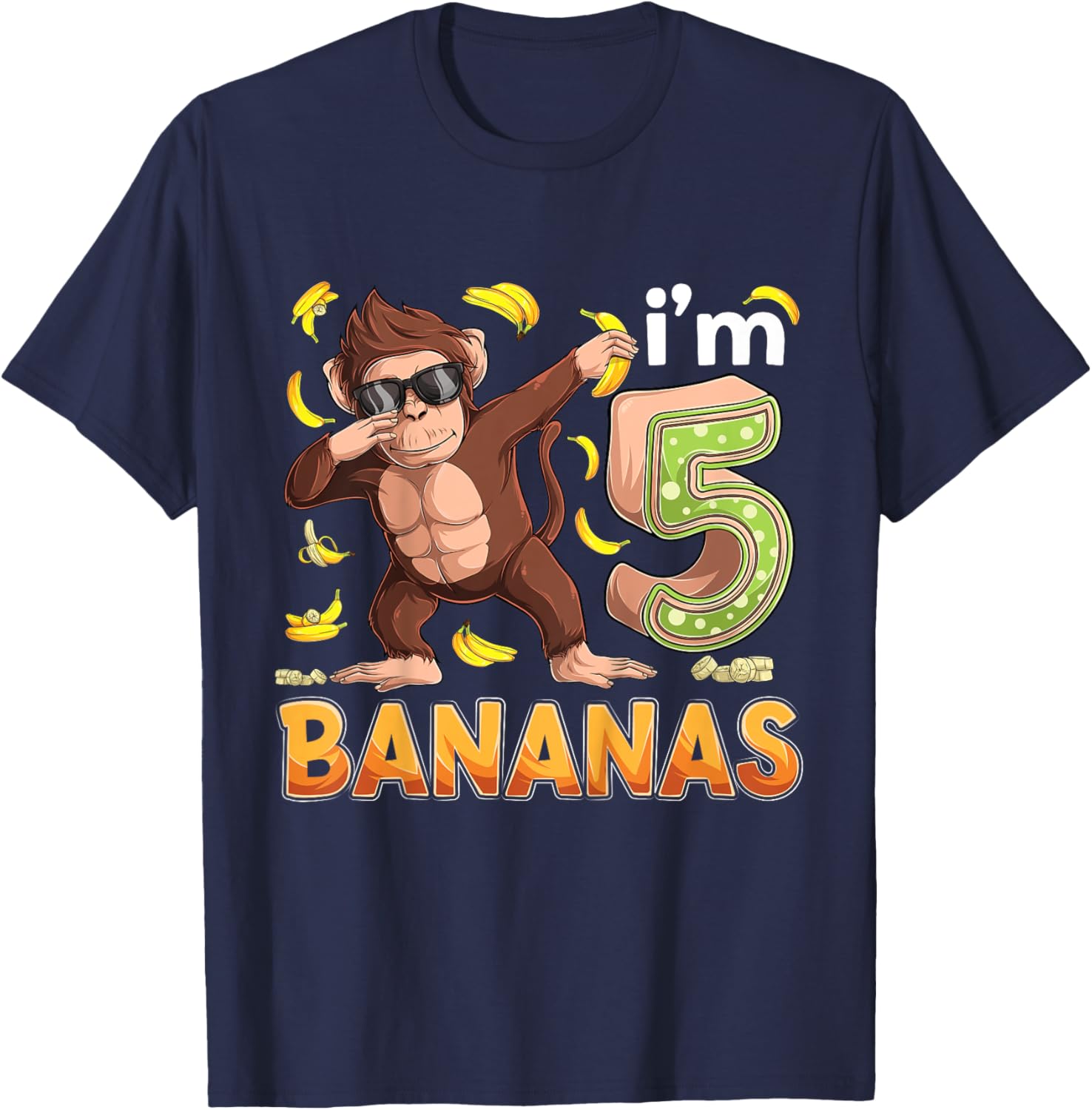 5 Year Old Monkey Birthday Safari Jungle Animal 5th B-day T-Shirt - T-Shirt | Navy