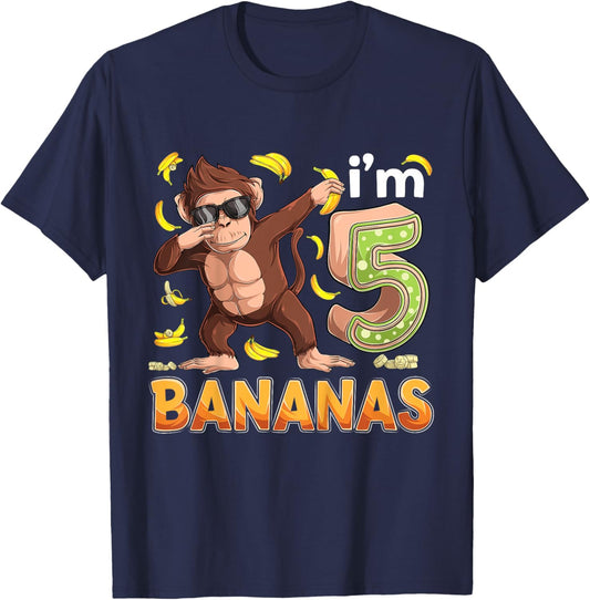 5 Year Old Monkey Birthday Safari Jungle Animal 5th B-day T-Shirt - T-Shirt | Navy