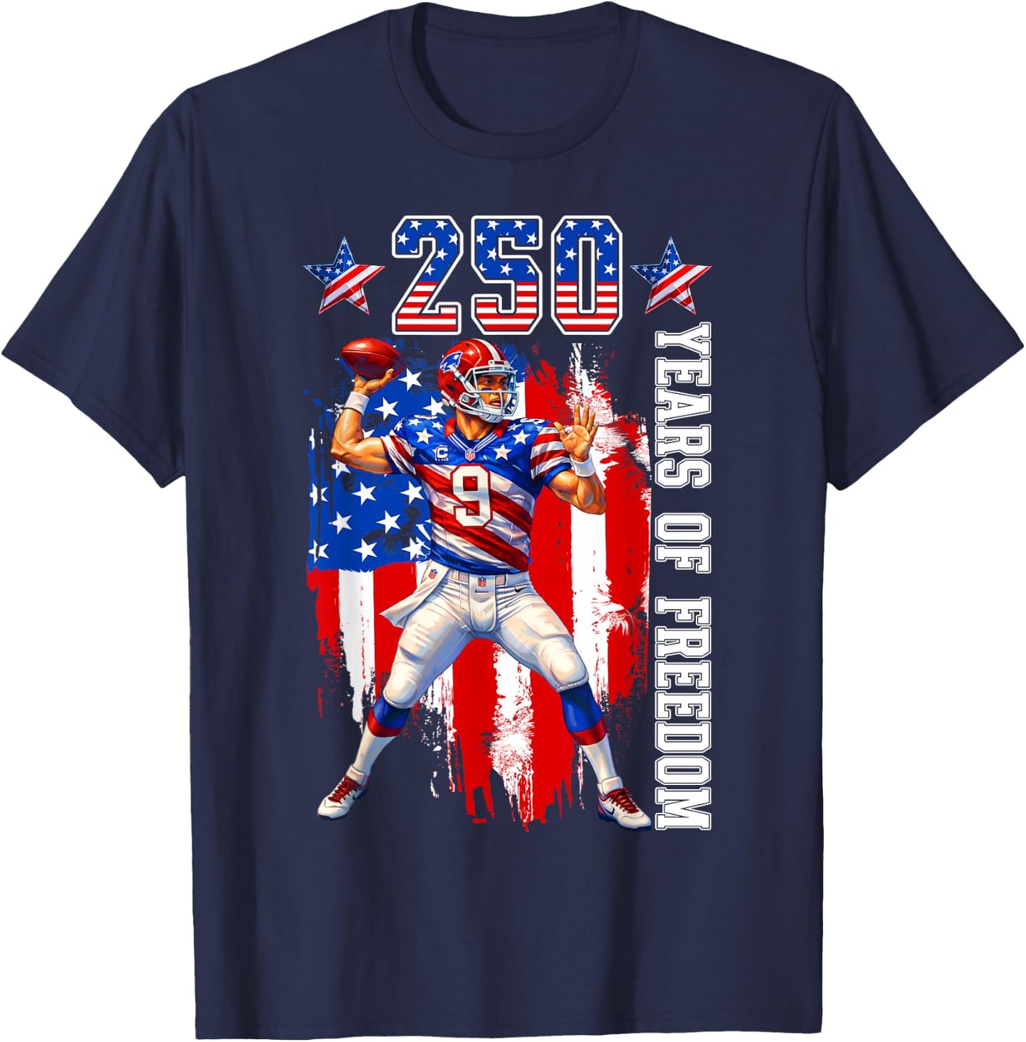 250th Anniversary 1776 2026 Football 250th Birthday Men Boys T-Shirt - T-Shirt | Navy