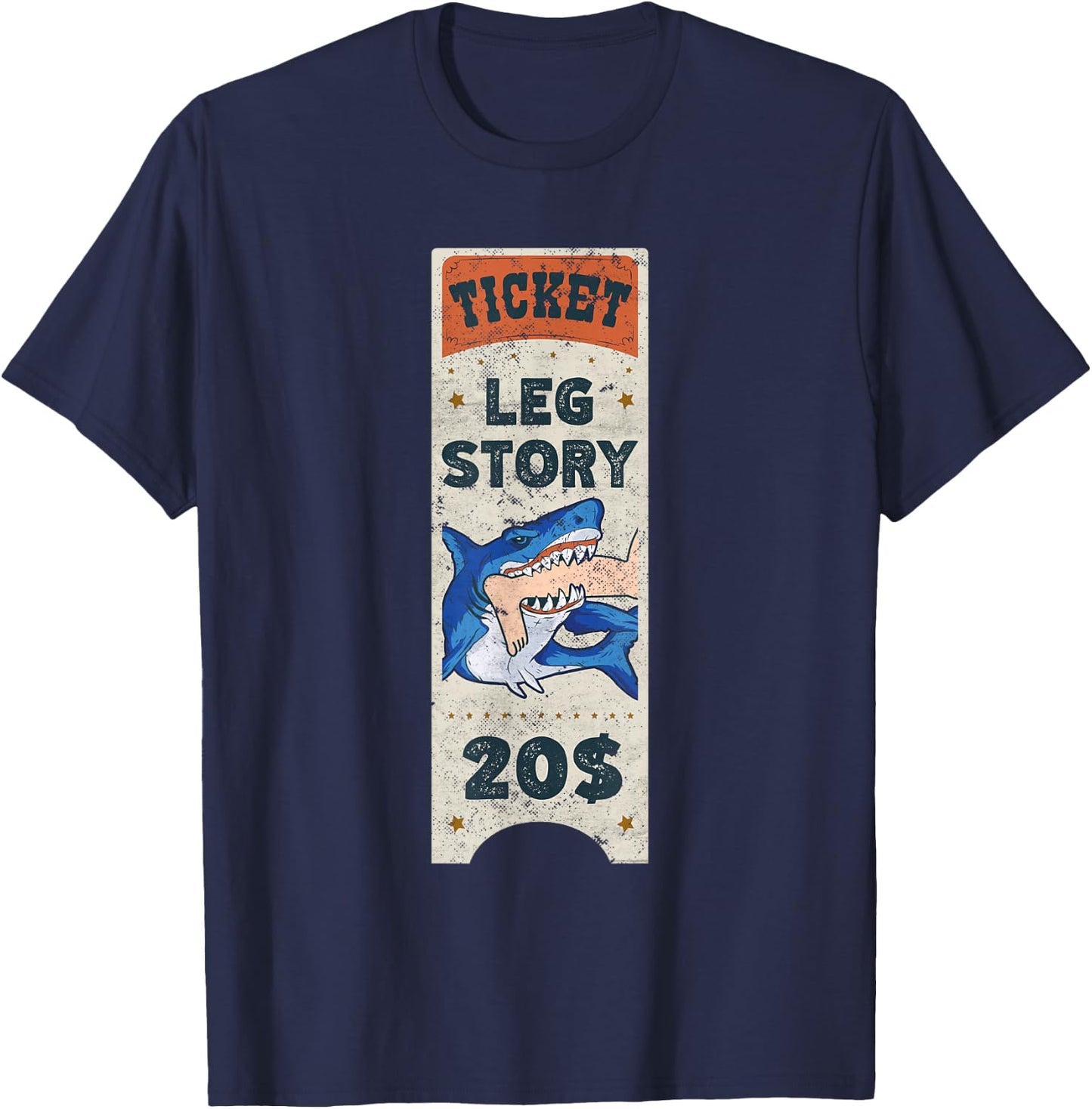 Amputee Funny Leg Story Amputation Surgery Shark Humor T-Shirt - T-Shirt | Navy