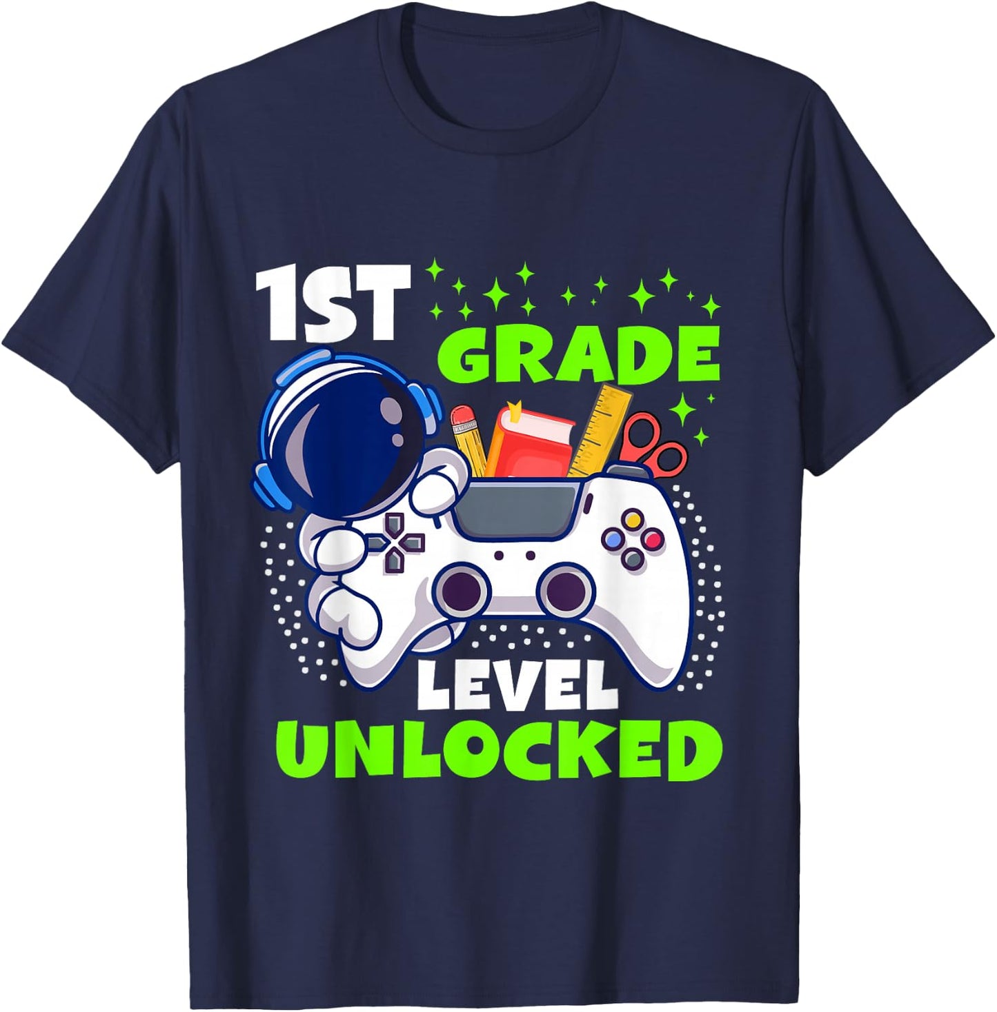 Back To School 1st Grade Level Unlocked Gamer Boys Kids T-Shirt - T-Shirt | Navy