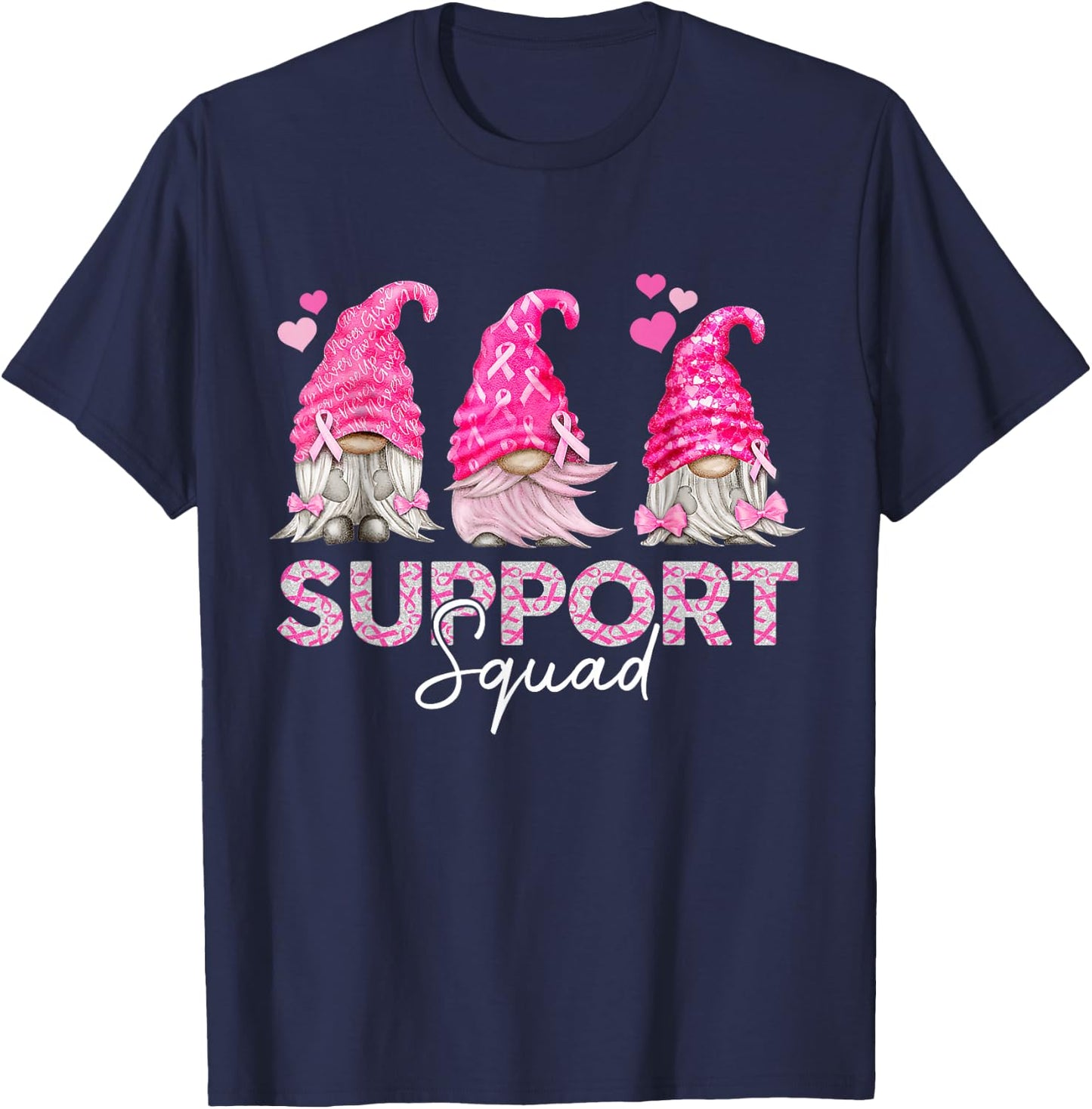 Funny Gnomies Support Squad Breast Cancer Awareness Month T-Shirt - T-Shirt | Navy