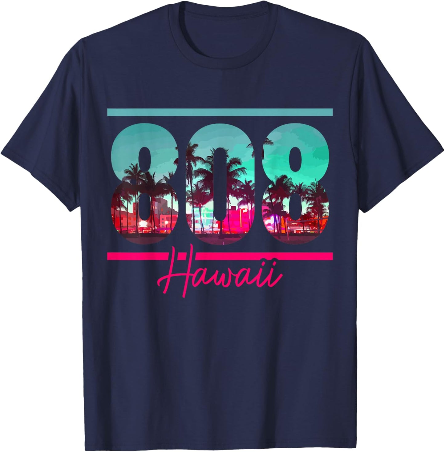 Hawaii Area Code 808 Vintage Retro Hawaiian Islands T-Shirt - T-Shirt | Navy