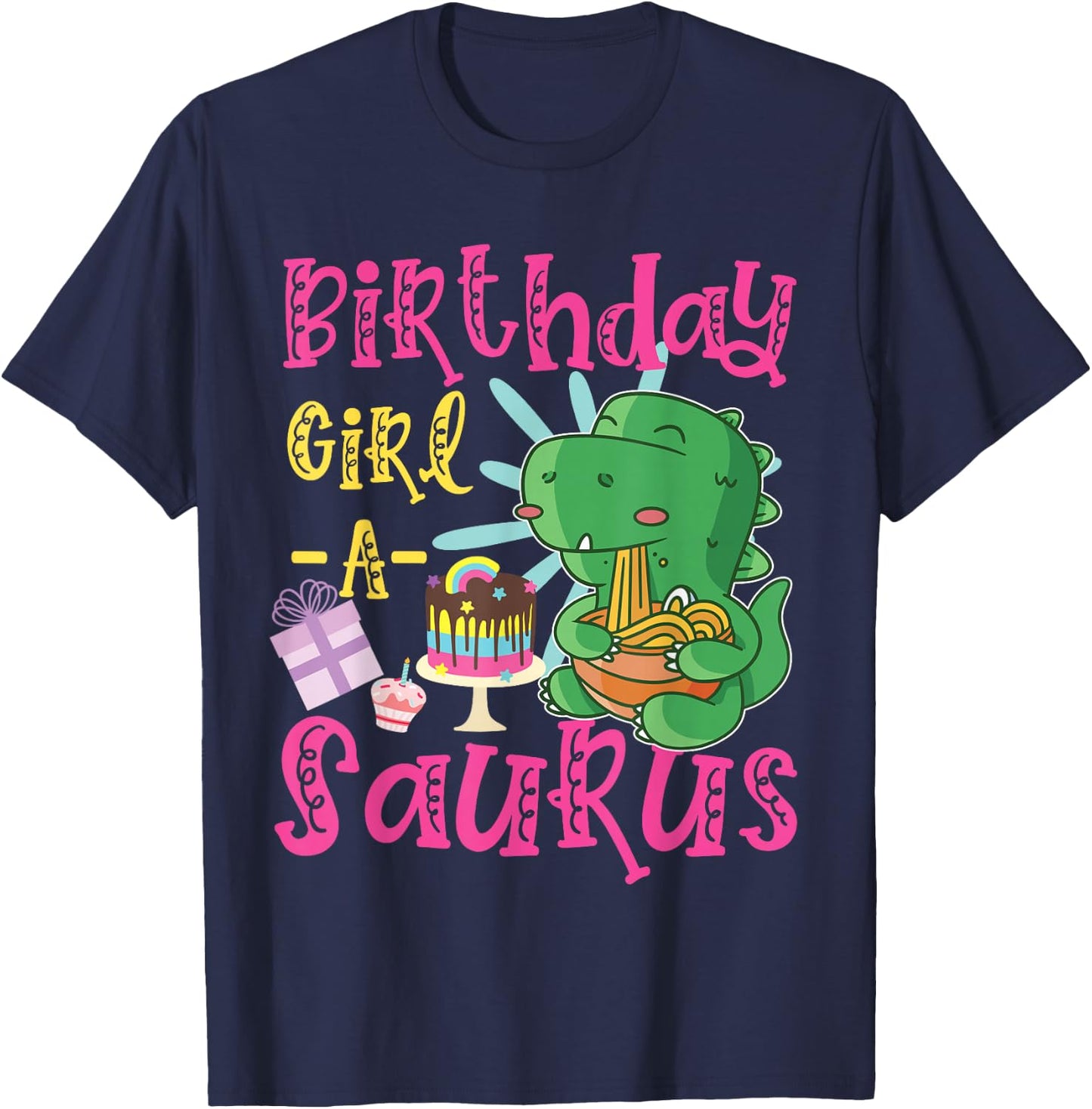 Birthday Girl-A-Saurus Cute Dinosaur T-Shirt - T-Shirt | Navy