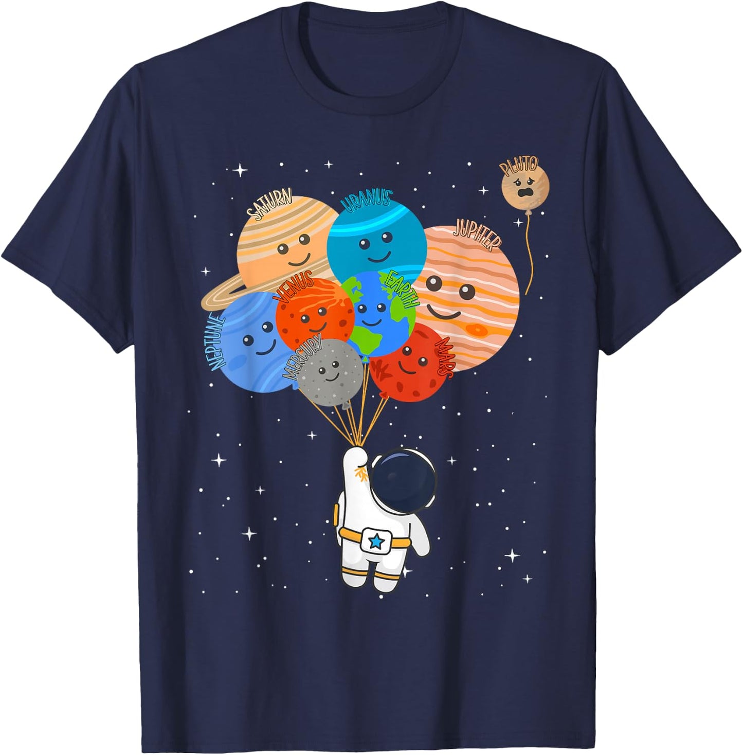 Funny Solar System Astronaut Holding Planet Balloons Pluto T-Shirt - T-Shirt | Navy