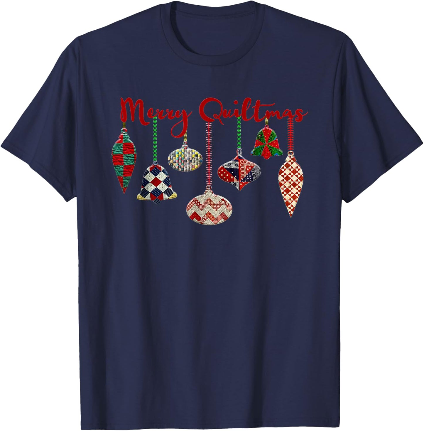 Funny Merry Quiltmas Quilting Christmas Ornament Sewing T-Shirt - T-Shirt | Navy