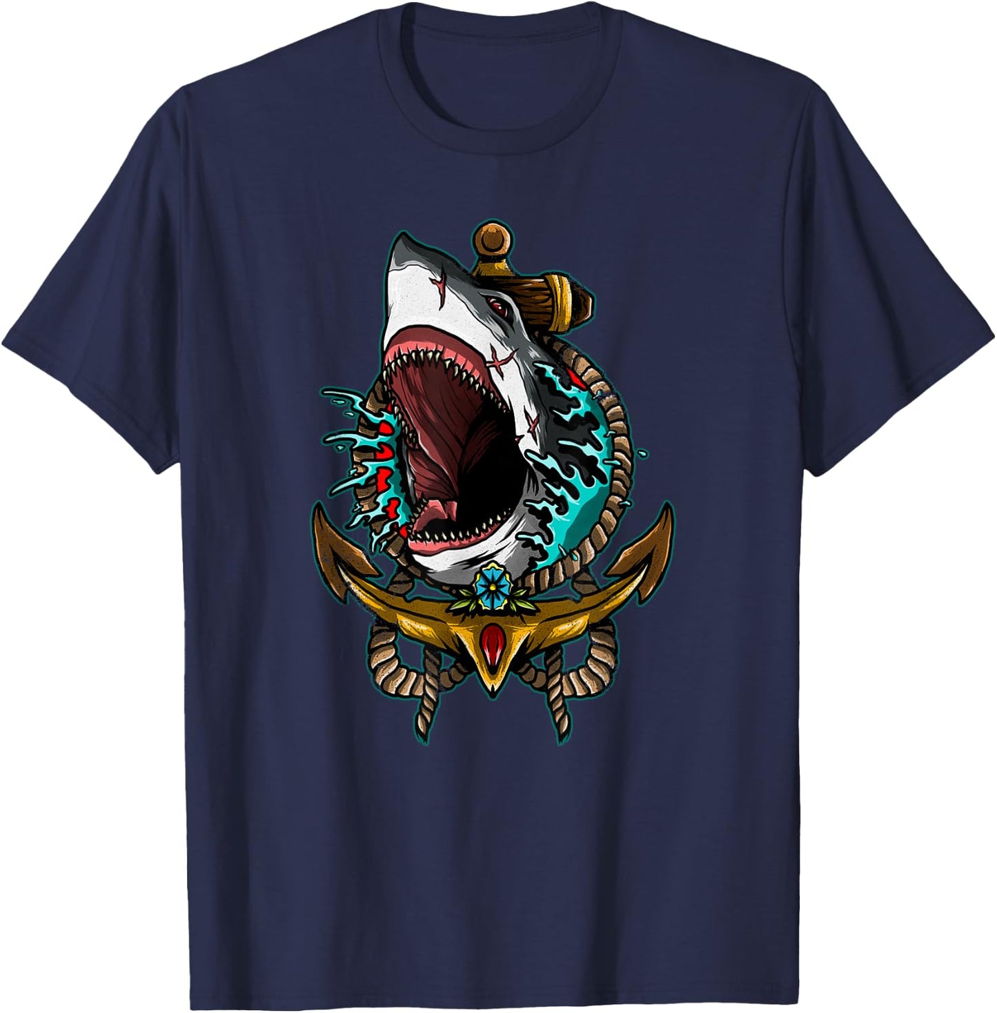 Shark Attack Heavy Death Metal Shark Gothic Occult Lover T-Shirt - T-Shirt | Navy