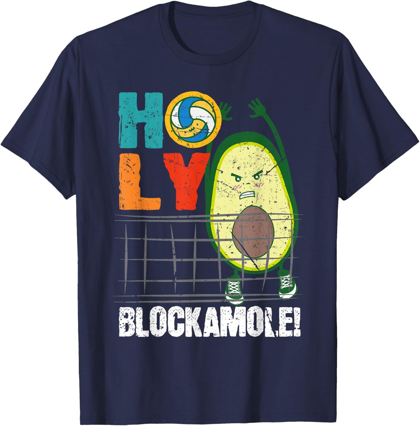 Holy Blockamole Funny Volleyball Block Avocado Design T-Shirt - T-Shirt | Navy