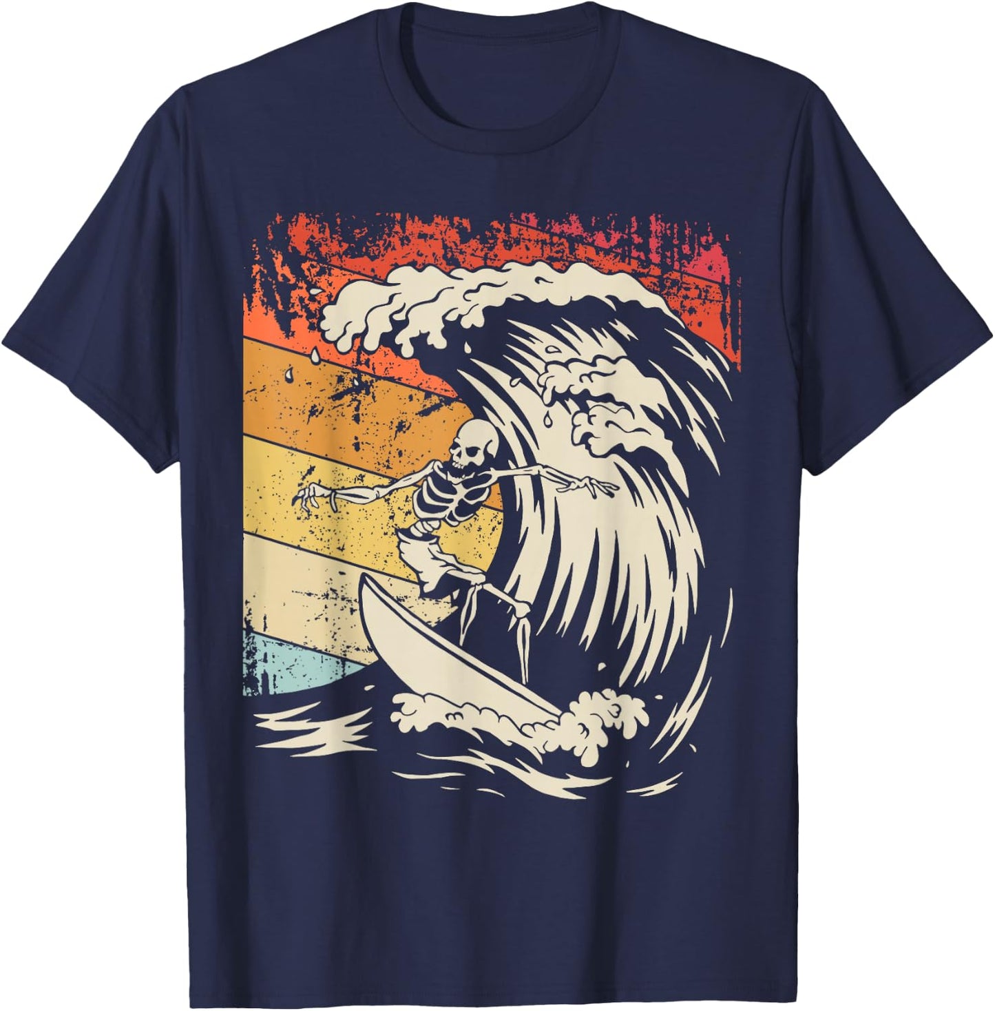 Vintage Surfing Skeleton Shirt Halloween Surfboard T-Shirt - T-Shirt | Navy