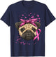 Breast Cancer Awareness Pug Dog Pink Ribbon Cancer Survivor T-Shirt - T-Shirt | Navy