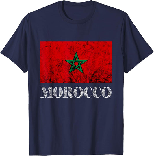 Morocco Vintage Moroccan Flag Moroccan Roots Moroccan Pride T-Shirt - T-Shirt | Navy