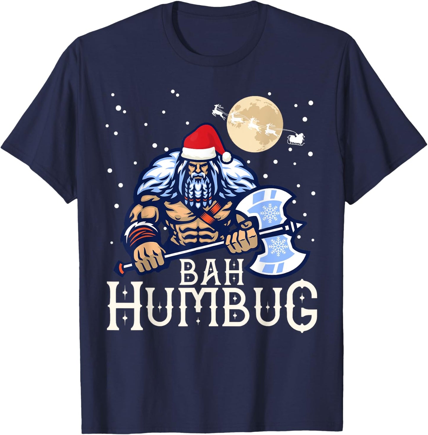 Bah Humbug with Viking Santa a Viking Christmas Ugly Sweater T-Shirt - T-Shirt | Navy