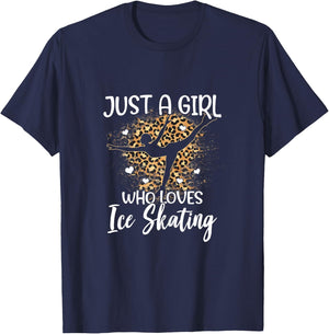 Funny Ice Skating Cheetah Graphic and Girl Skaters T-Shirt - T-Shirt | Navy