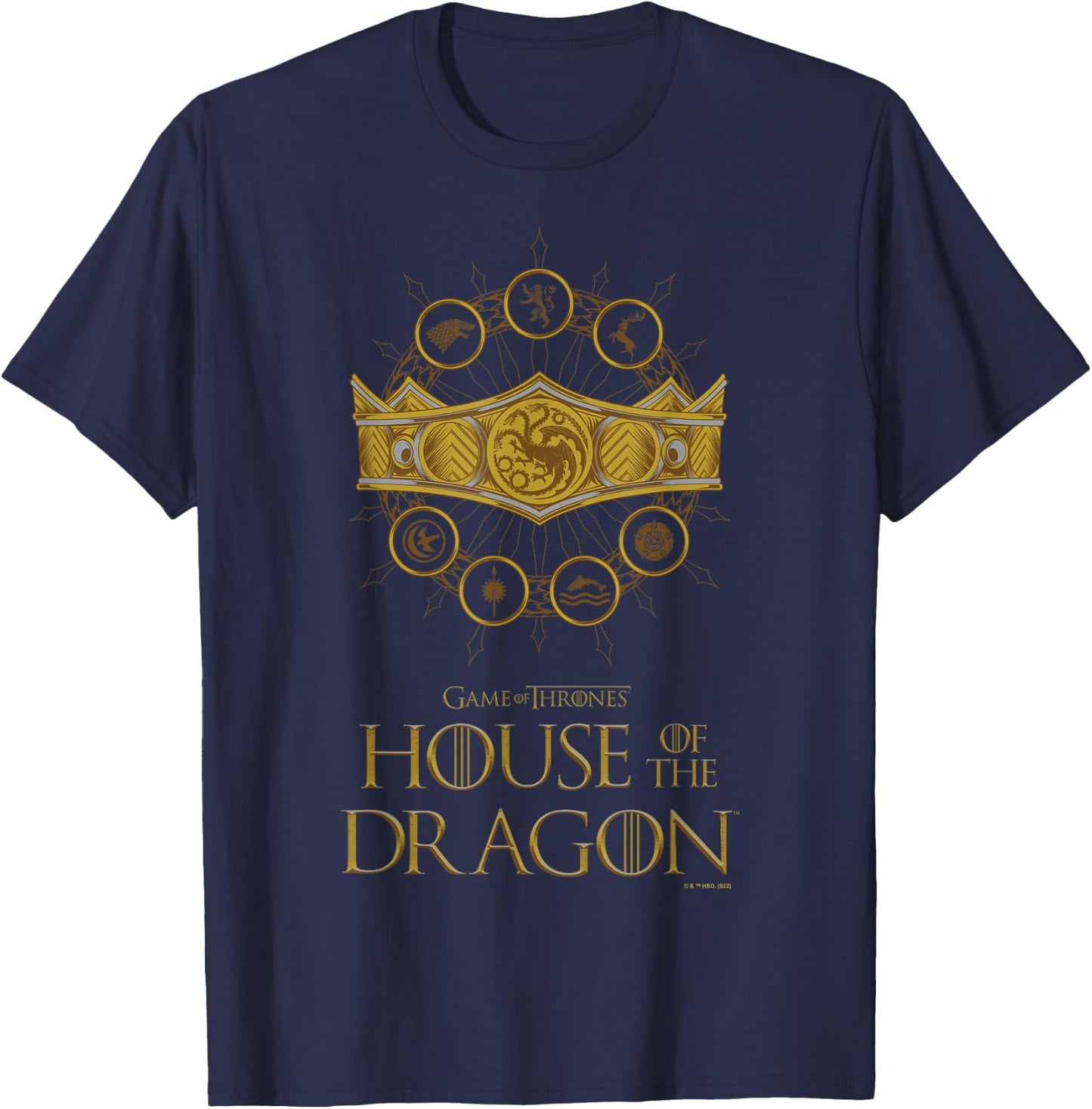 House of the Dragon Group Shot House Crests Crown V2 T-Shirt - T-Shirt | Navy