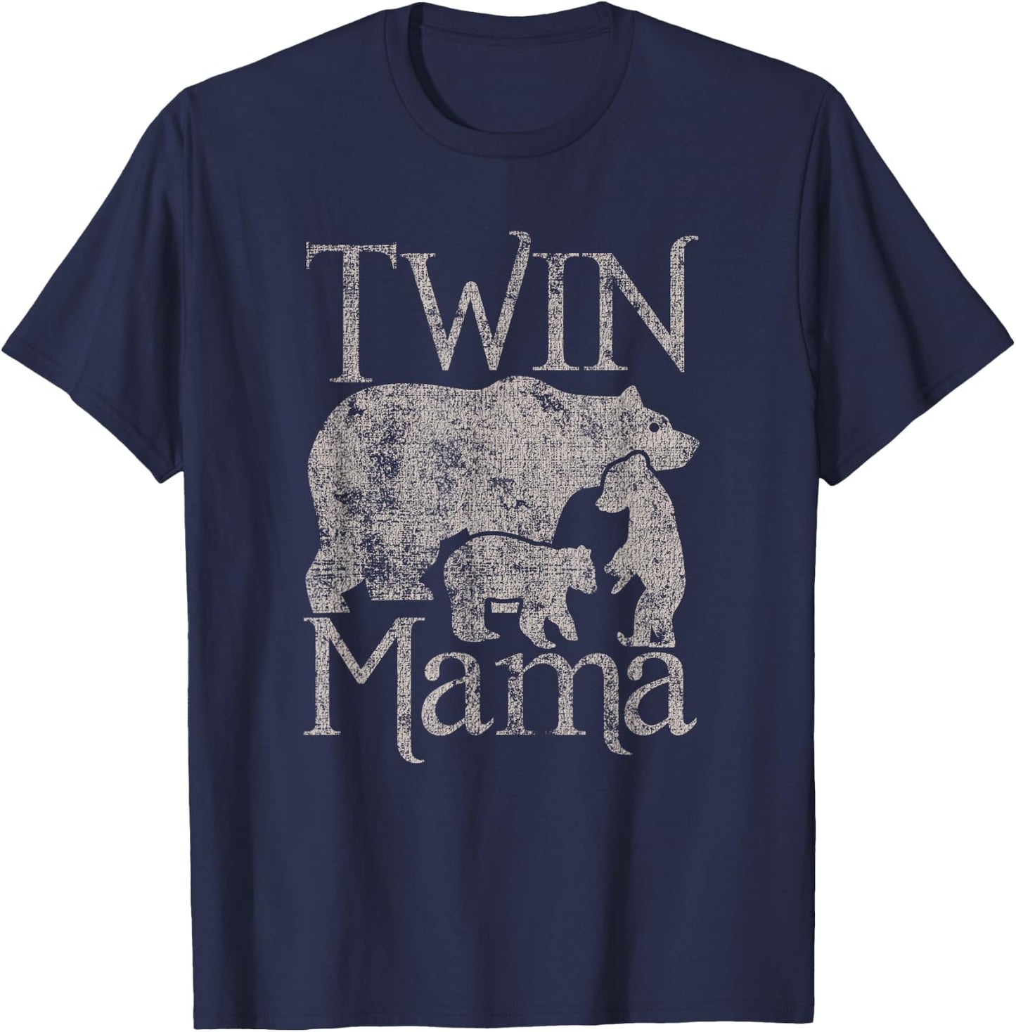 Twin Mama Mom Distressed Mothers Day T-Shirt - T-Shirt | Navy