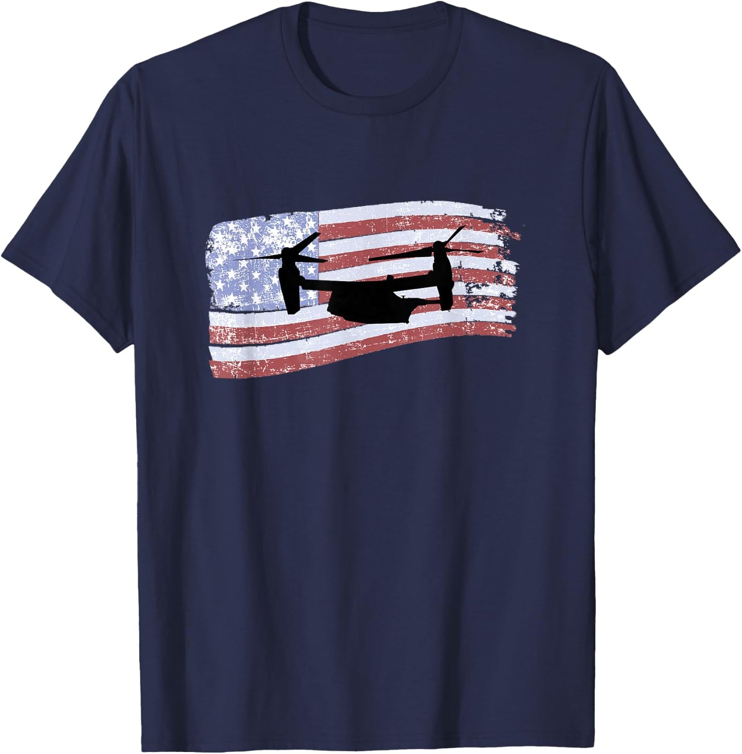 MV-22 Osprey Tiltrotor Helicopter Distressed US Flag T-Shirt - T-Shirt | Navy