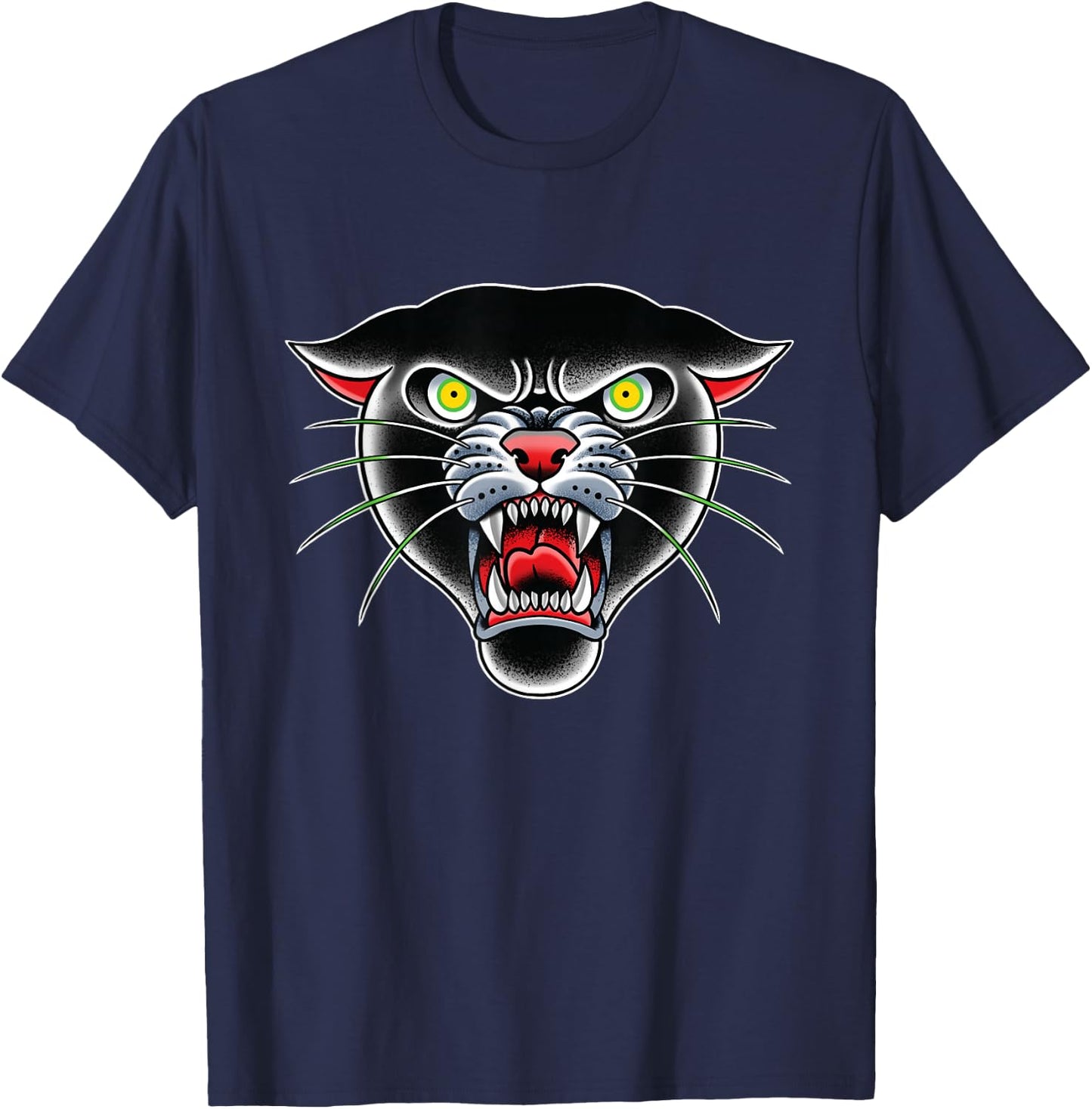 Panther Face Traditional Tattoo art illustration T-Shirt - T-Shirt | Navy