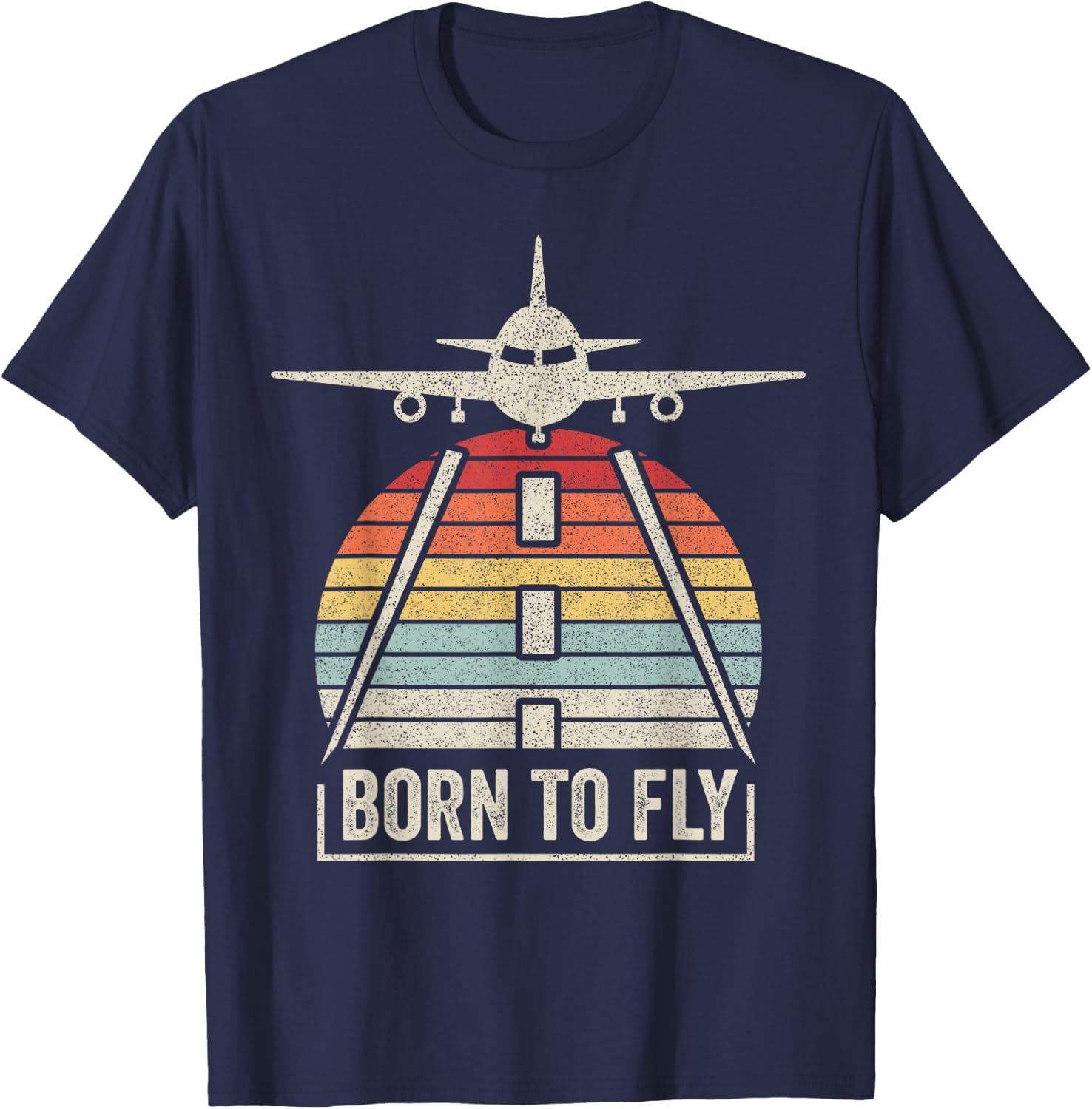 Vintage Retro Born To Fly Aviation Pilot Flying Airplane T-Shirt - T-Shirt | Navy