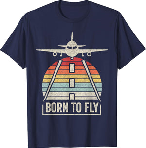 Vintage Retro Born To Fly Aviation Pilot Flying Airplane T-Shirt - T-Shirt | Navy