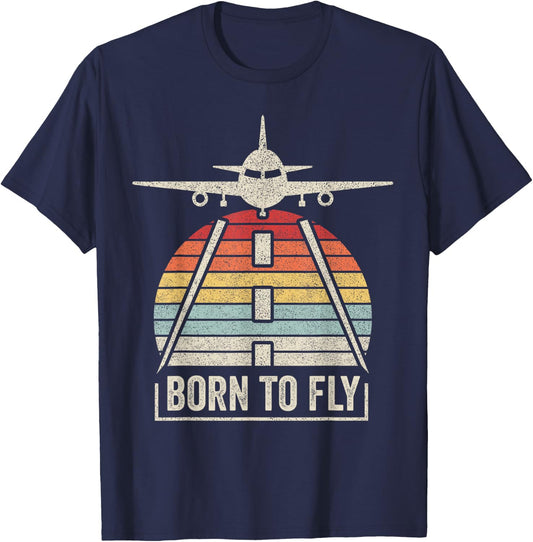 Vintage Retro Born To Fly Aviation Pilot Flying Airplane T-Shirt - T-Shirt | Navy