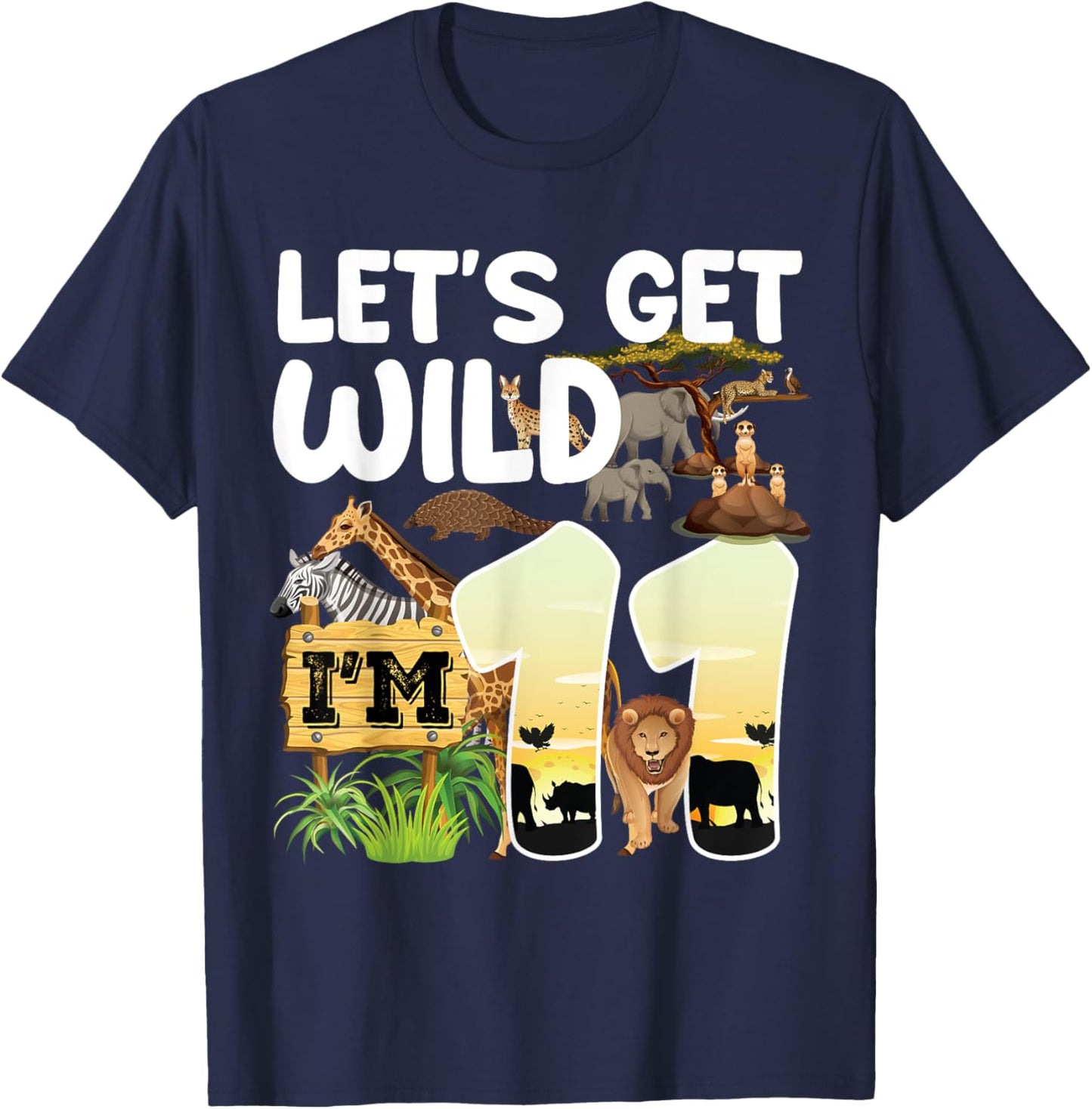 11 Year Old Zoo Birthday Safari Jungle Animal 11th B-day T-Shirt - T-Shirt | Navy
