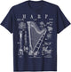 Harp Vintage Patent Harpist Drawing Print T-Shirt - T-Shirt | Navy