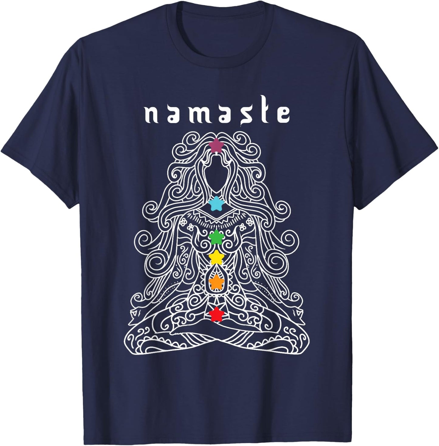 Namaste Design Yoga Pose with Chakra Awesome Gift T-Shirt - T-Shirt | Navy