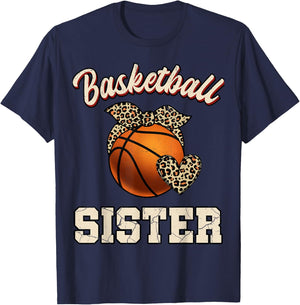 Basketball Sister Bandana Leopard Heart Fans Mother's Day T-Shirt - T-Shirt | Navy