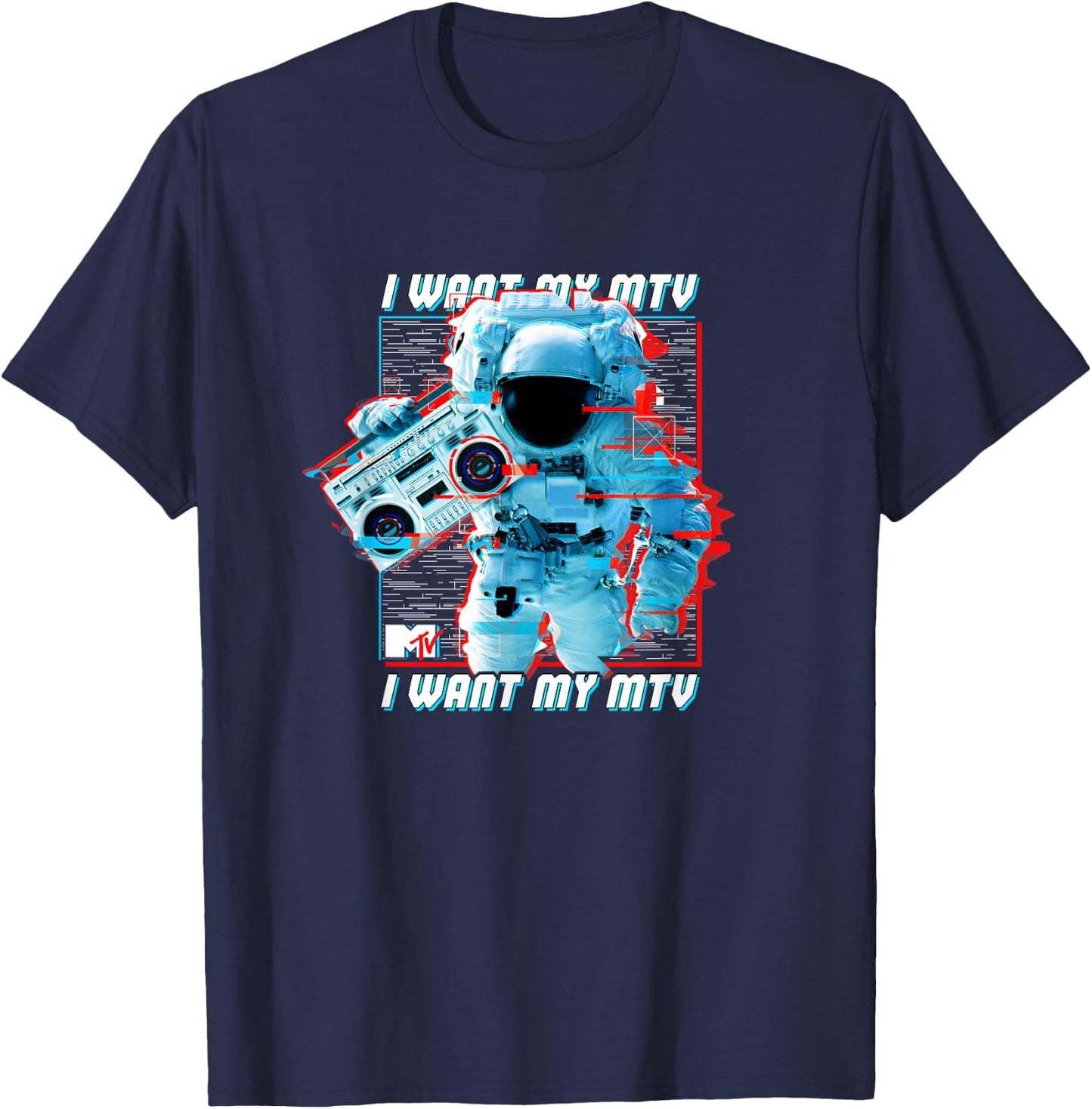 MTV Music Television Glitched Astronaut I Want My MTV T-Shirt - T-Shirt | Navy