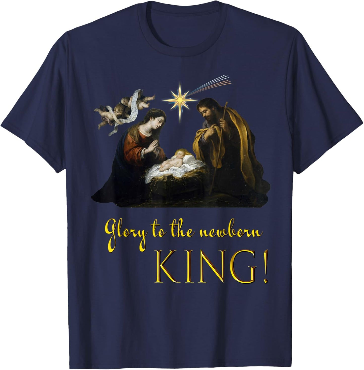 Christmas Religious Nativity Glory to the newborn King T-Shirt - T-Shirt | Navy