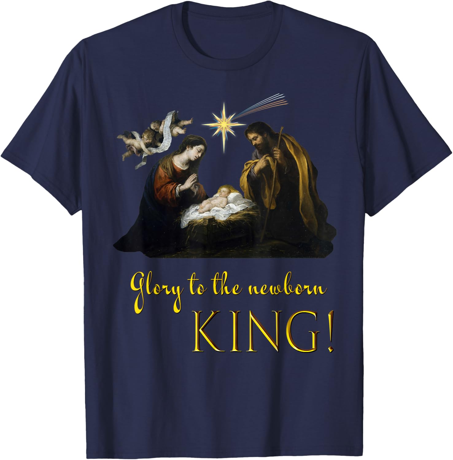 Christmas Religious Nativity Glory to the newborn King T-Shirt - T-Shirt | Navy