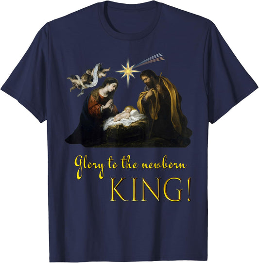 Christmas Religious Nativity Glory to the newborn King T-Shirt - T-Shirt | Navy