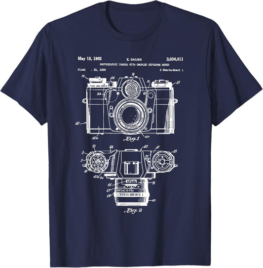 Photography Lover Gift Camera Vintage Patent Print T-Shirt - T-Shirt | Navy