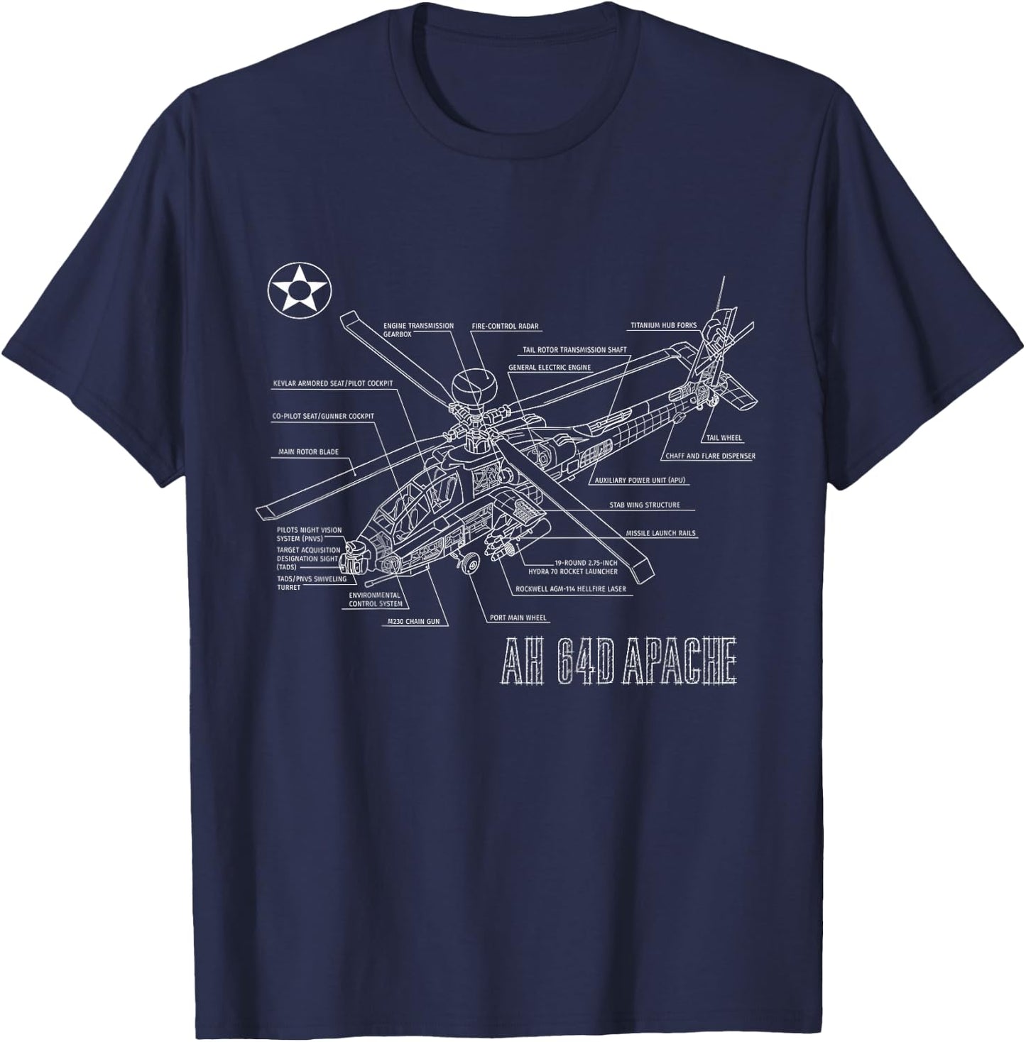 Kids Military Aircraft AH-64 Apache Longbow Army Helicopter T-Shirt - T-Shirt | Navy