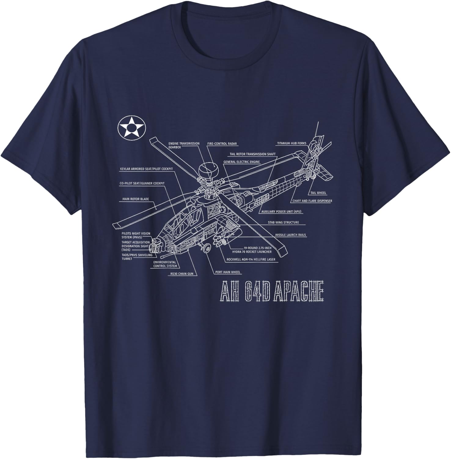 Kids Military Aircraft AH-64 Apache Longbow Army Helicopter T-Shirt - T-Shirt | Navy