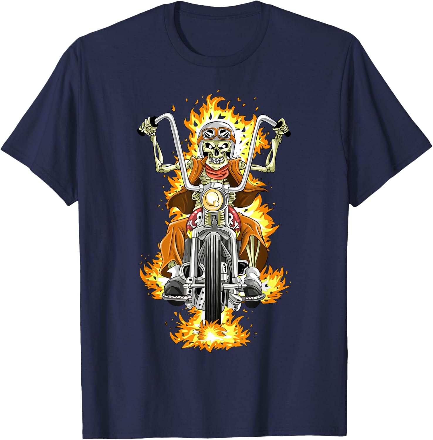 Motorcycle Skeleton / Motorcyclist Flames T-Shirt - T-Shirt | Navy