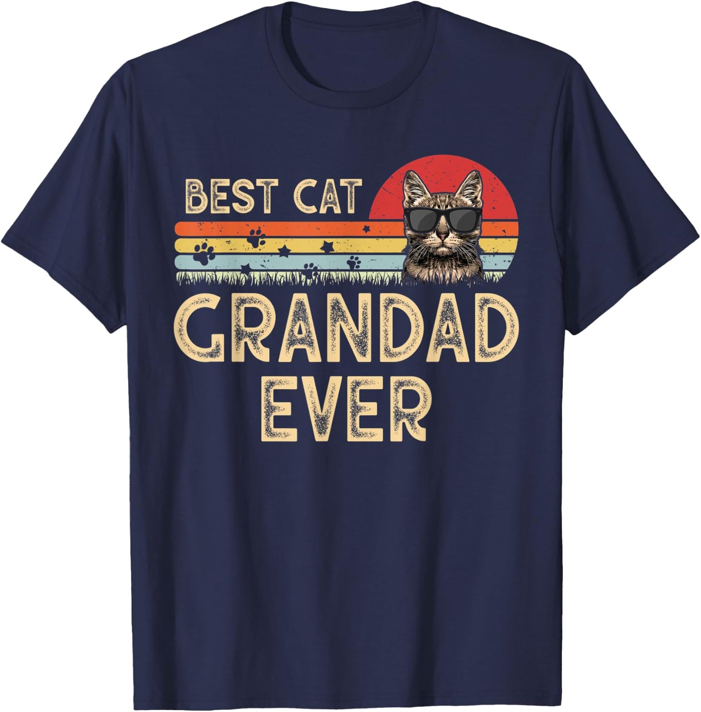 Vintage Best Cat Grandad Ever Cat Daddy Gift T-Shirt - T-Shirt | Navy