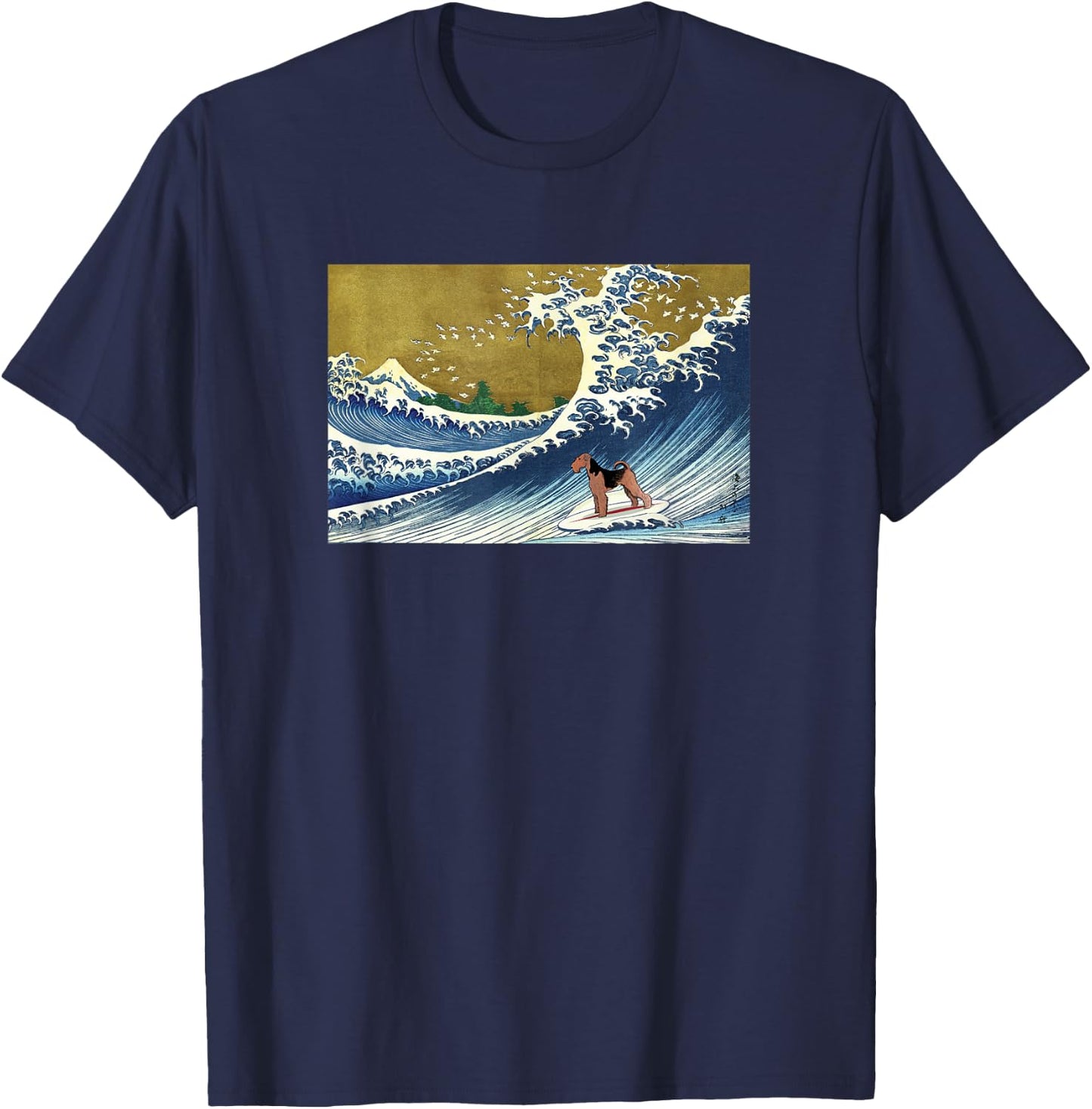 Funny Retro Vintage Surfing a Wave Airedale Terrier Lover T-Shirt - T-Shirt | Navy