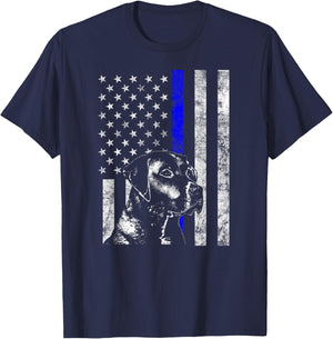 Blue Line Flag K-9 Labrador Retriever Police Dog T-Shirt - T-Shirt | Navy