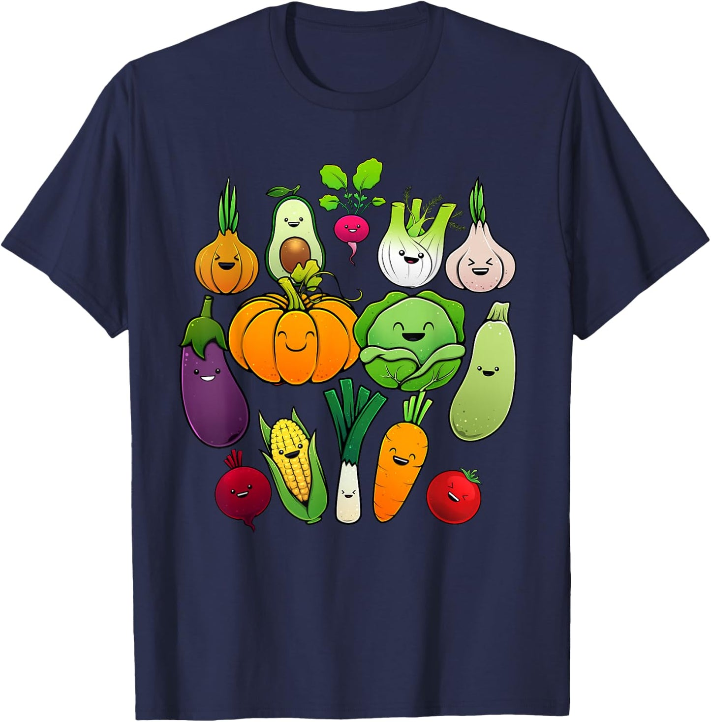 Cute Vegetable Art Men Women Healthy Veggie Vegan Gardening T-Shirt - T-Shirt | Navy