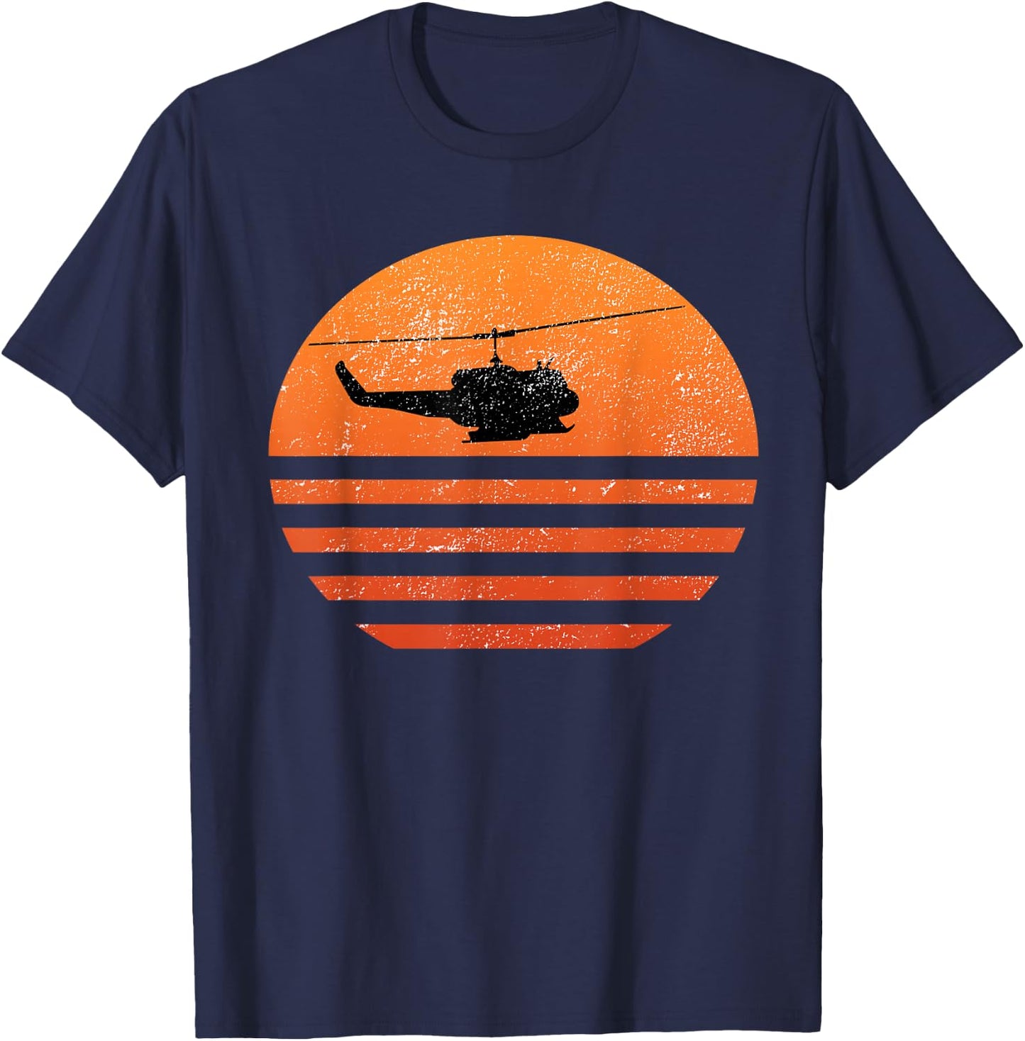 Distressed Huey Helicopter UH-1 Vietnam War Veteran T-Shirt - T-Shirt | Navy