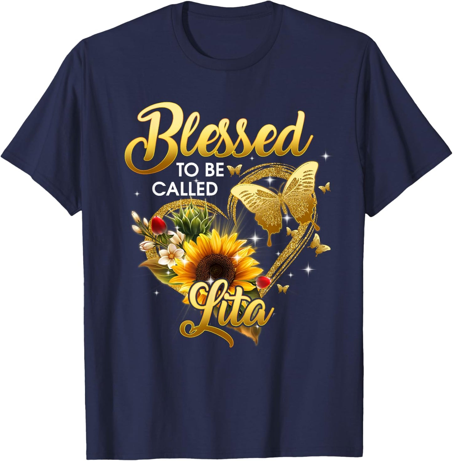 Blessed To Be Called Lita Grandma Sunflower Mothers Day 2022 T-Shirt - T-Shirt | Navy