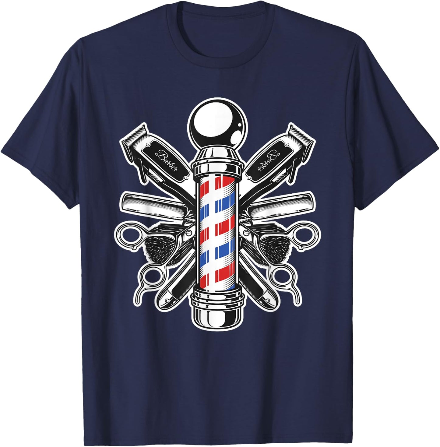 Retro Barber Shop Pole Hair Stylist T-Shirt - T-Shirt | Navy