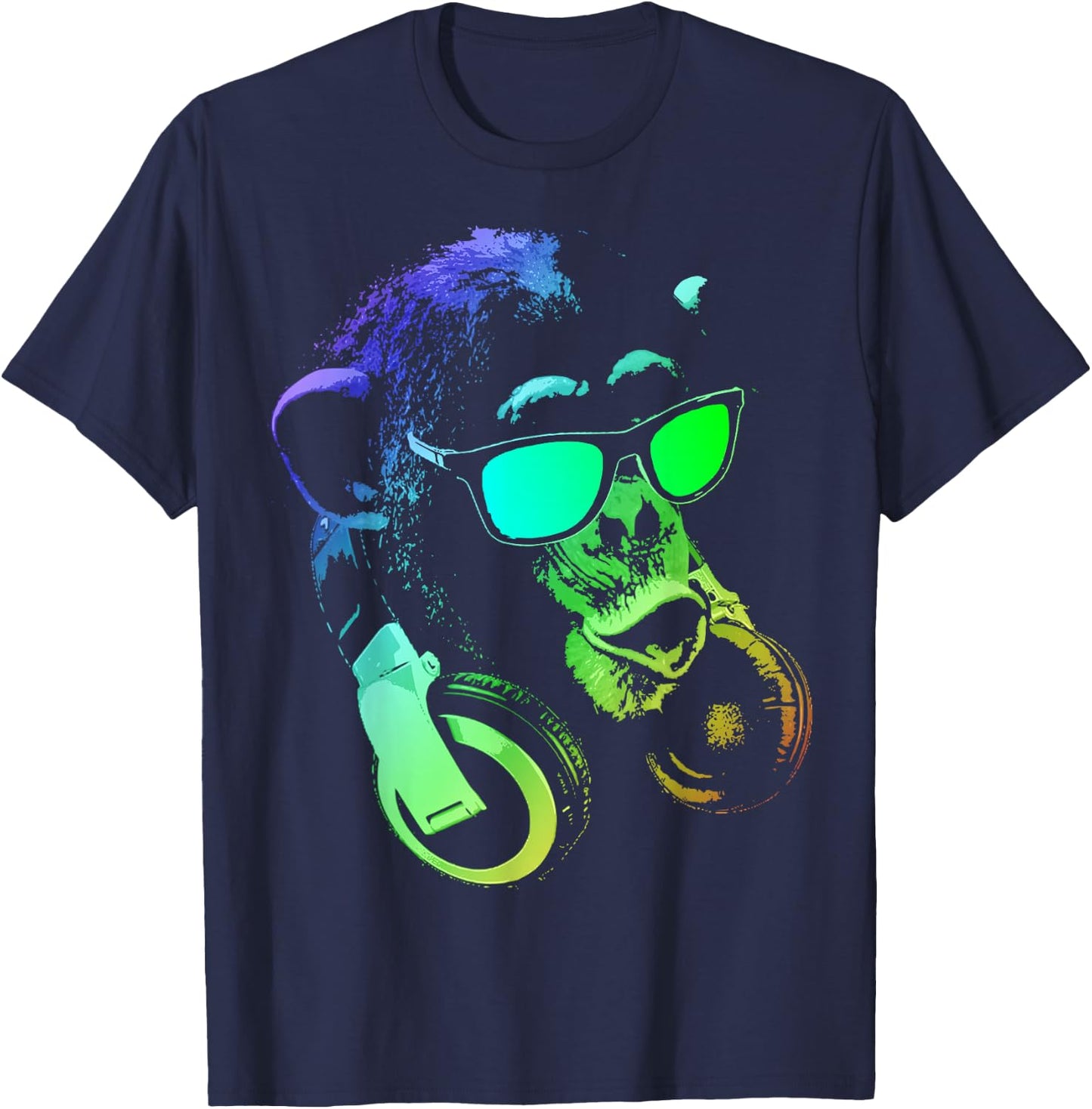 Monkey Chimp With Sunglasses And Headphones T-Shirt - T-Shirt | Navy