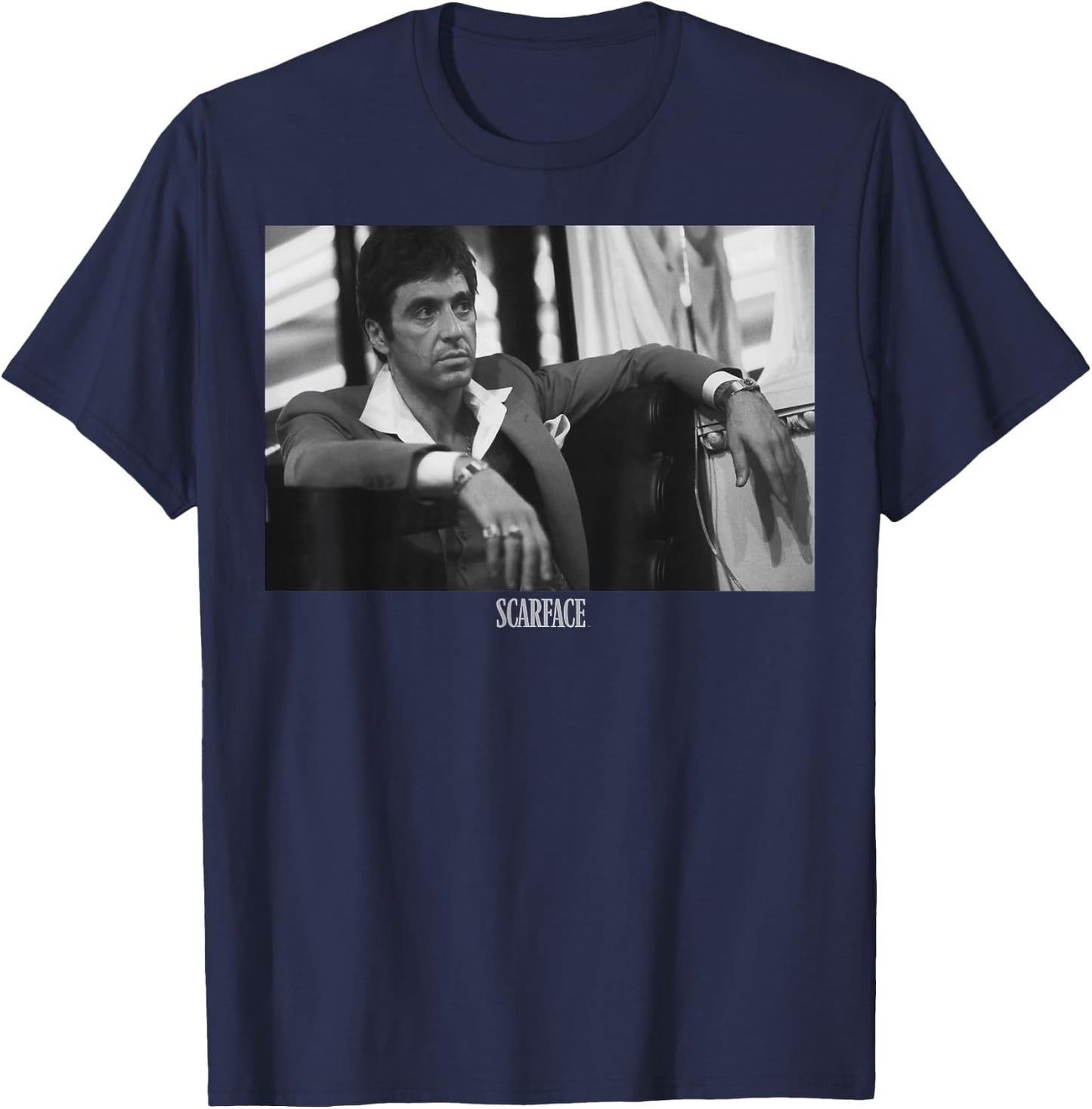 Scarface Tony Montana Sitting Portrait Logo T-Shirt - T-Shirt | Navy