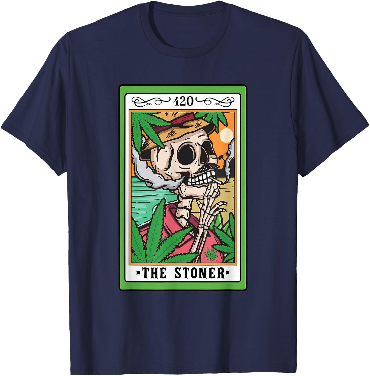 The Stoner Tarot Card Skeleton Cannabis Weed Lover Marijuana T-Shirt - T-Shirt | Navy